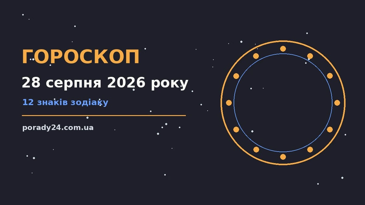 Зоряне небо і знаки зодіаку на тлі записника з планами на пʼятницю 28 серпня 2026 року